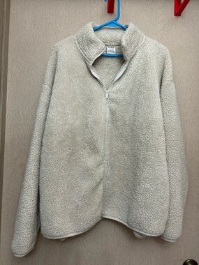 PINK - Cream Sherpa Zip Up Jacket - Size L